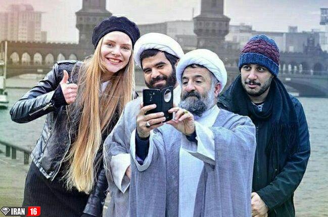 دو روحانی در بغل خانم بی حجاب