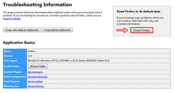 ترفند فایرفاکس, ریست کردن فایرفاکس