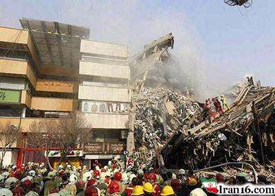 ساختمان پلاسکو تهران در آتش سوخت و فرو ریخت