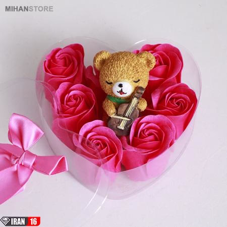 پکیج کادویی خرس و گل عطری (1)